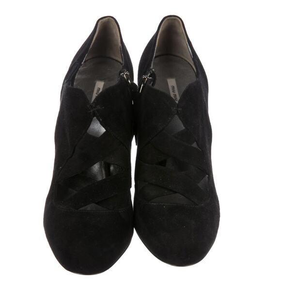 MIU MIU - Suede Round-Toe Ankle Booties - Picture 3 of 5